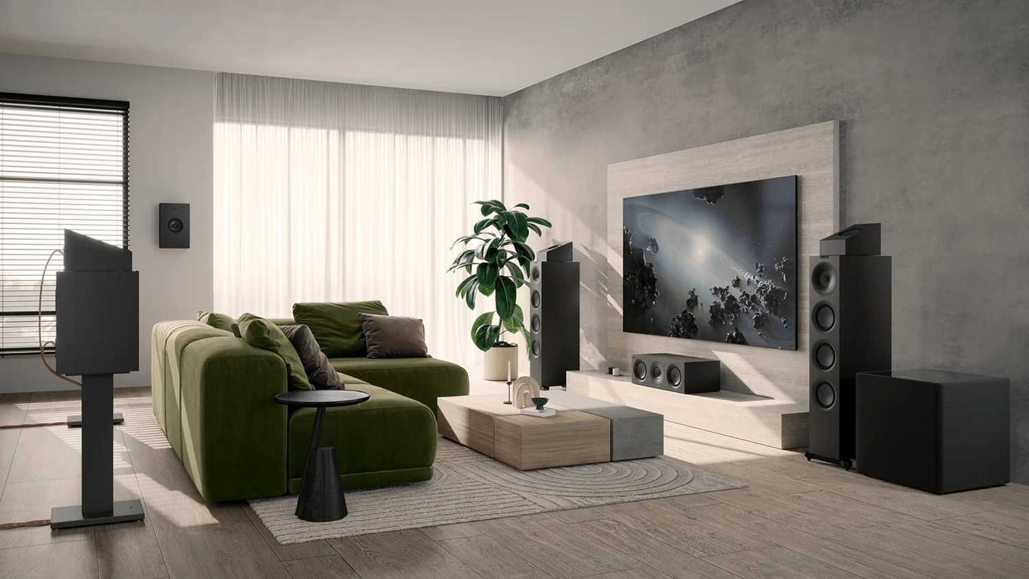 A Dolby Atmos setup with KEF Q8 Meta wall speakers.