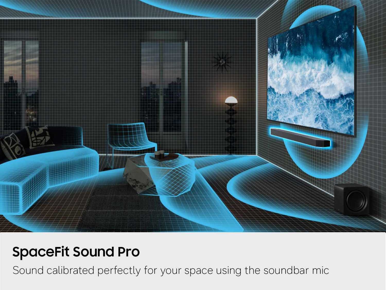 An image from Samsung that shows how its room calibration technology works