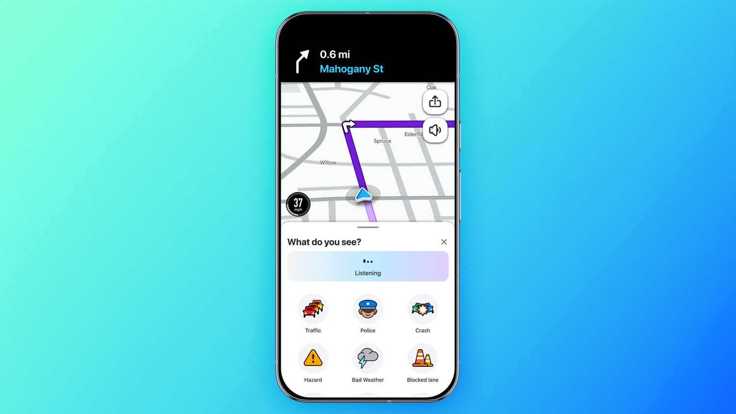 Waze Conversational reporting feature.