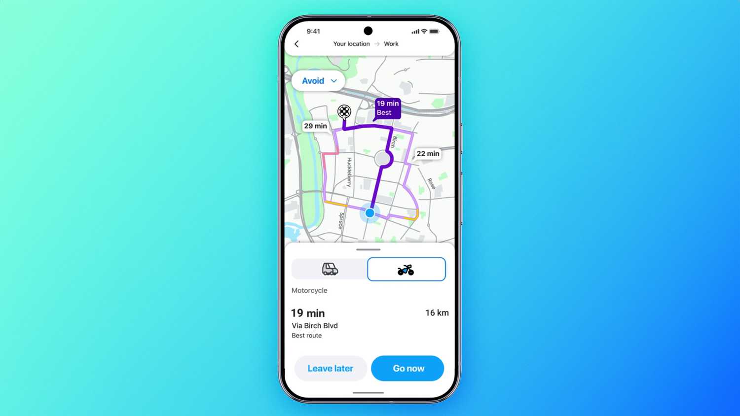 Motorcycle mode on Waze.