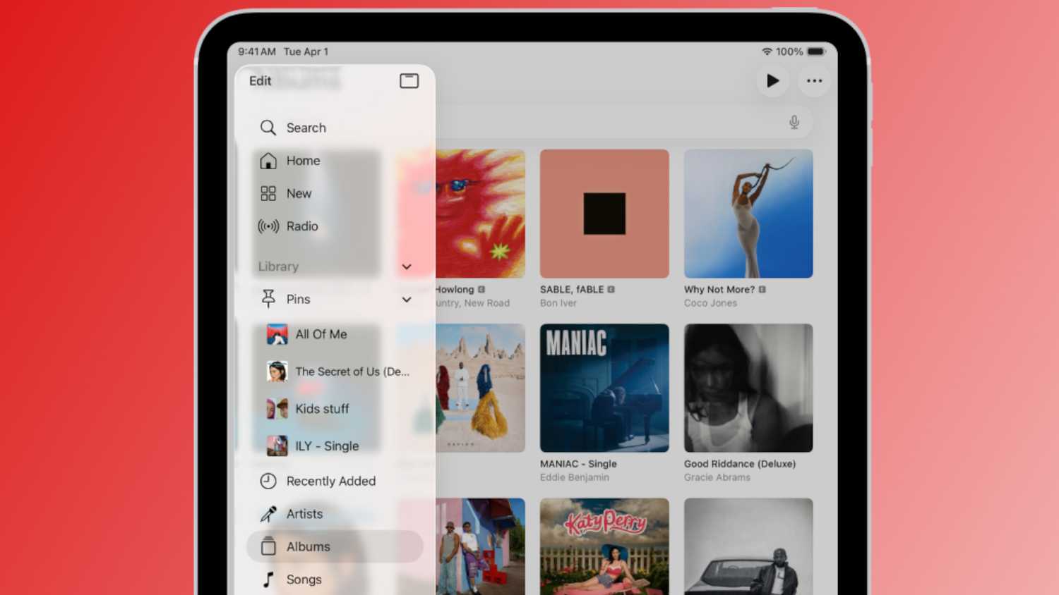 Apple Music on an iPad.
