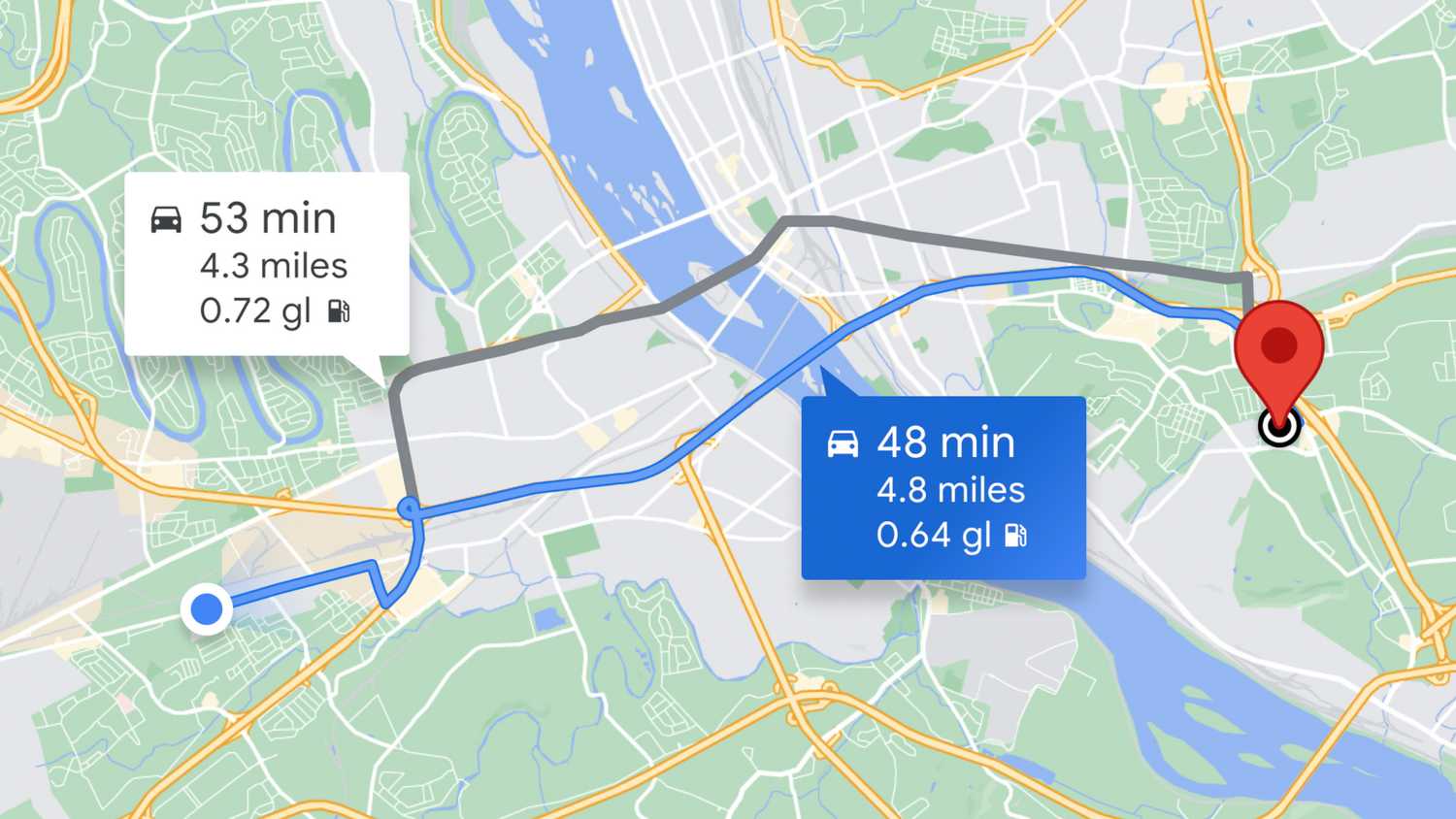 Google Maps suggestions for fuel-efficient routes.