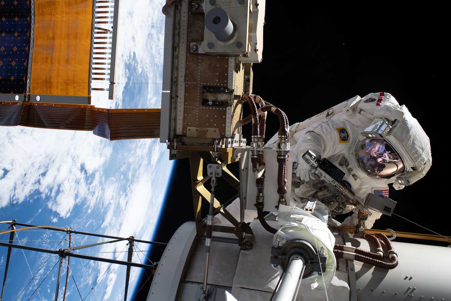 NASA astronaut Jessica Meir conducting a spacewalk