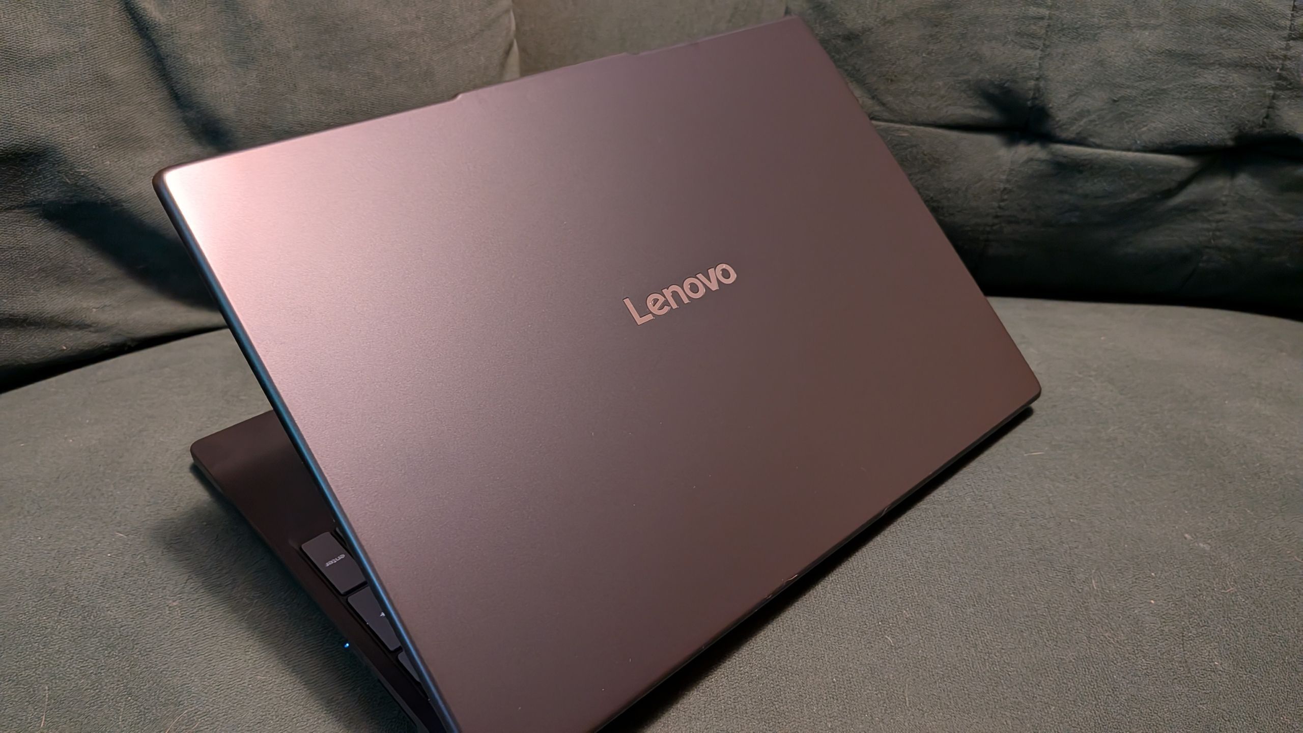 The lid of a Lenovo laptop.