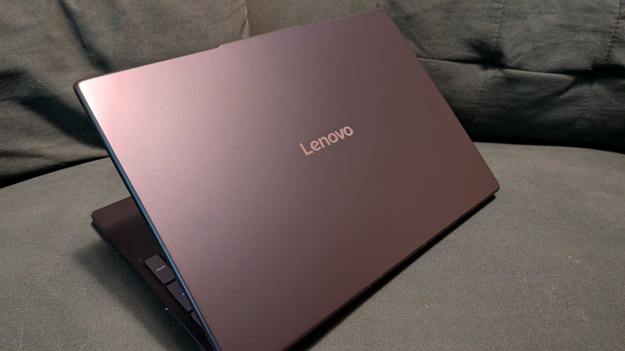 The lid of a Lenovo laptop.