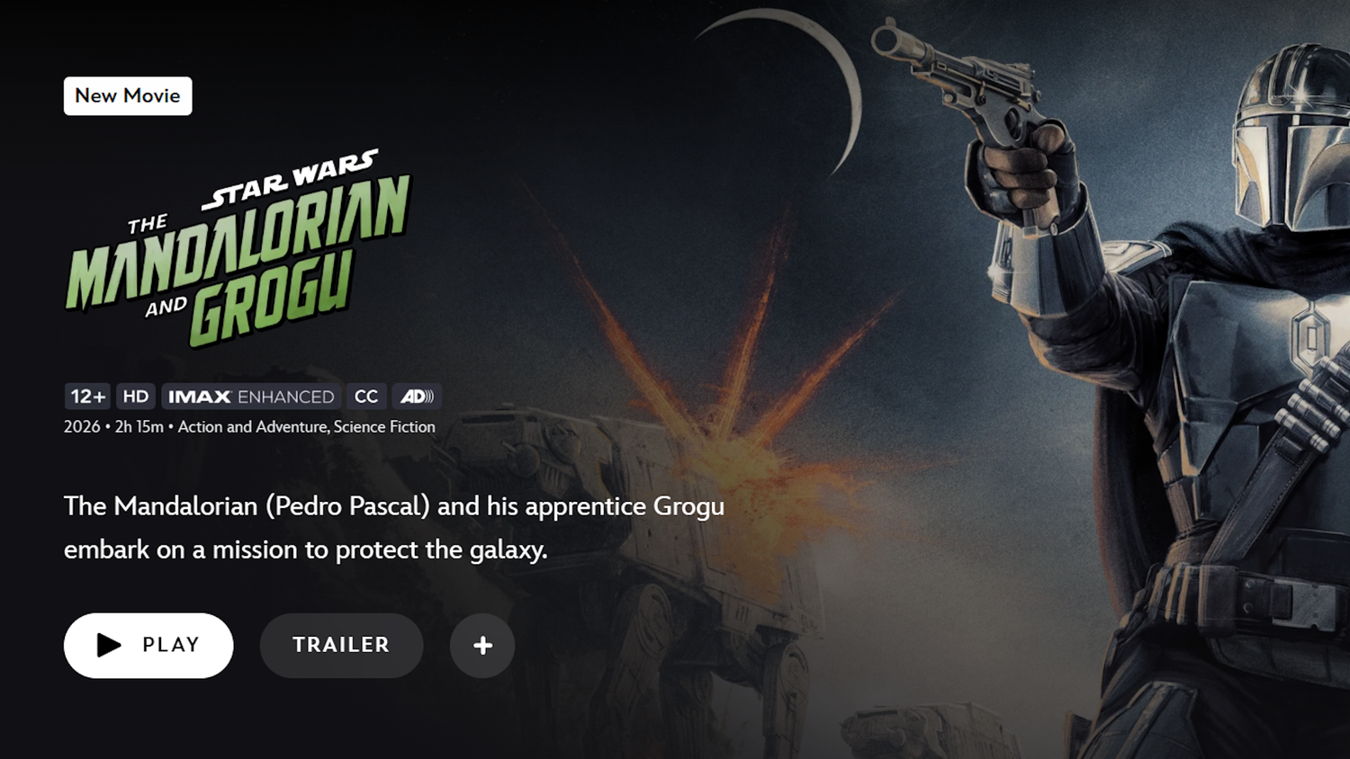 Disney+ splash page for The Mandalorian and Grogu