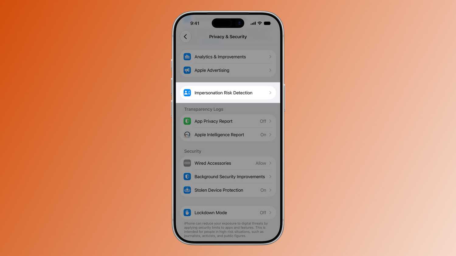 Impersonation Risk Detection in iOS 27.