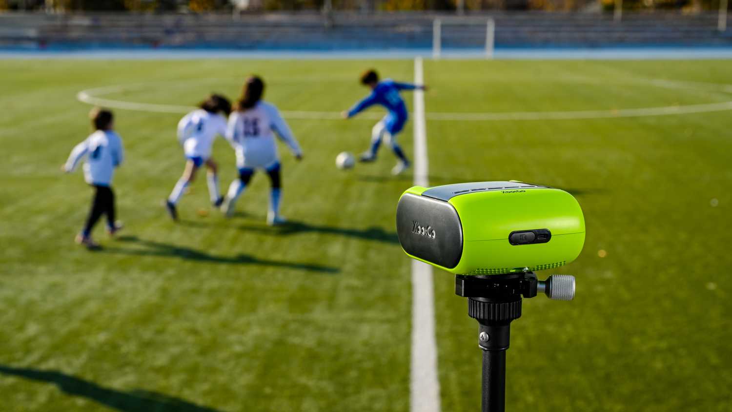 The XbotGo Falcon camera filming a soccer game.