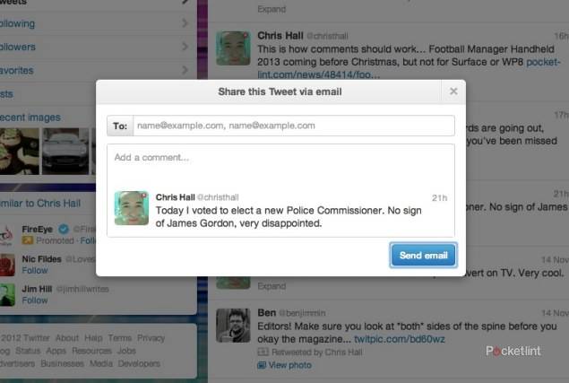 Email tweet button added to Twitter.com