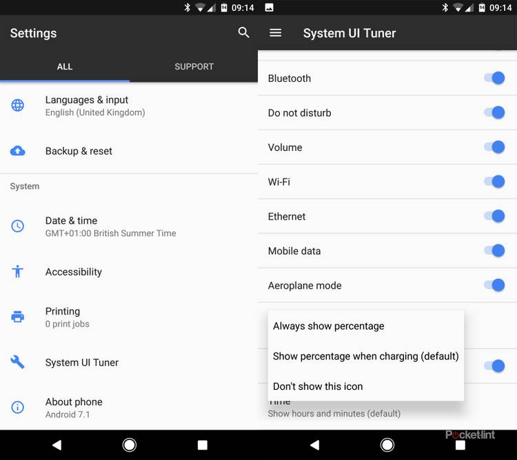How to show battery percentage on your Android 7 Nougat device