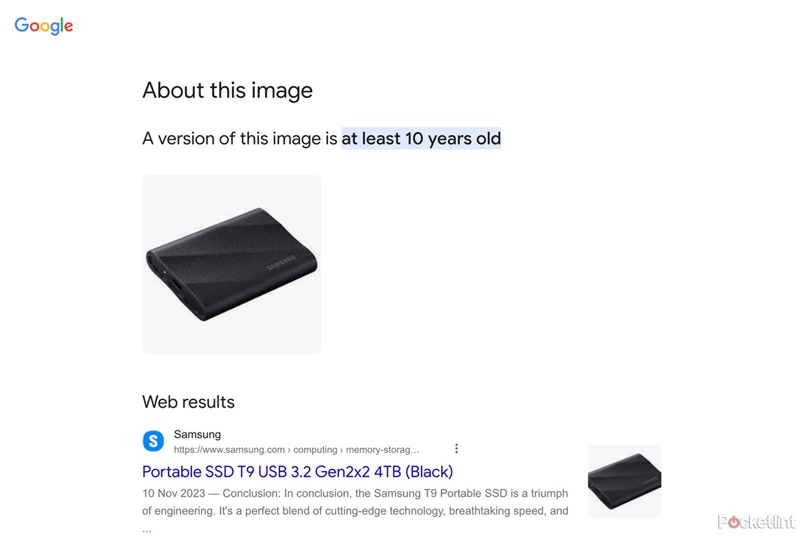 Google About this image Samsung S9 SSD screenshot