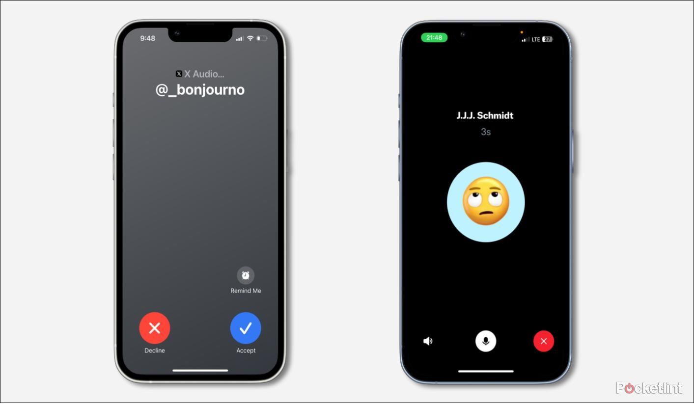 An incoming call and call screen on the X app