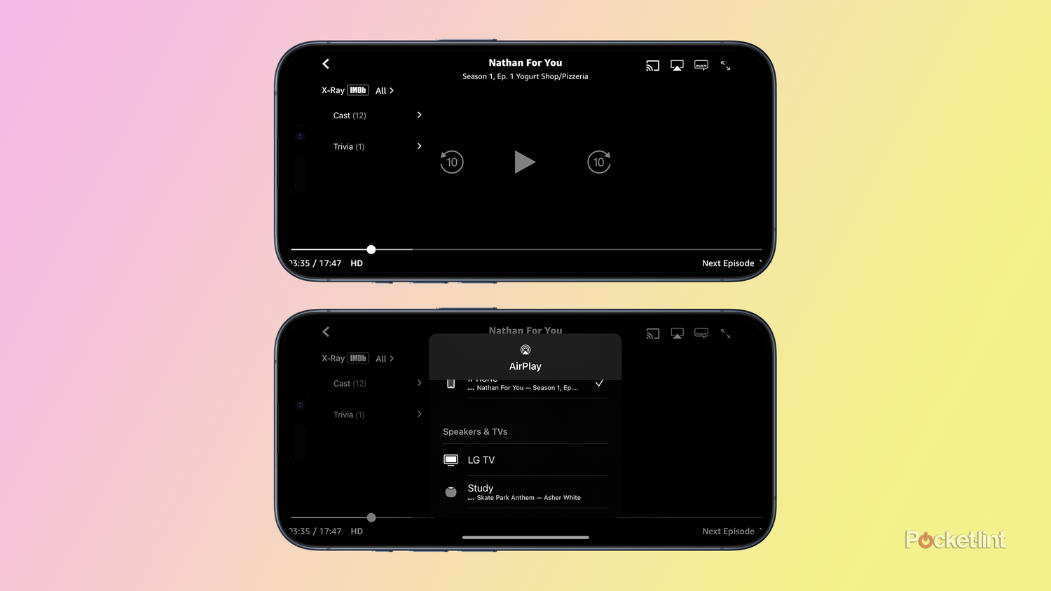 Using AirPlay to cast Prime Video to a TV.