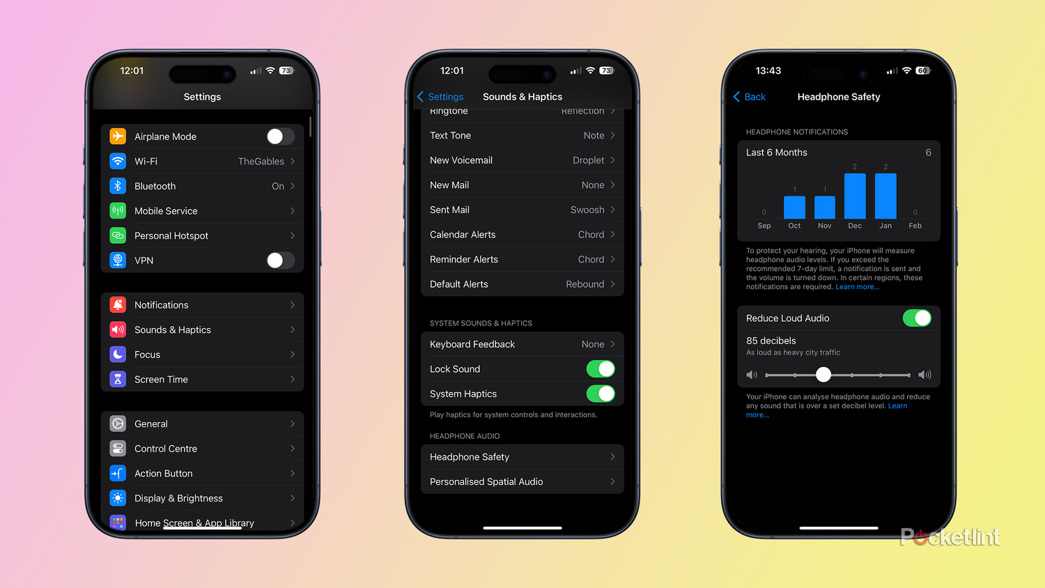 The Reduce Loud Audio option for headphones on iPhone.