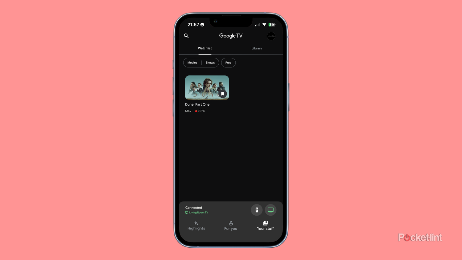 A Watchlist in the Google TV app for the iPhone.