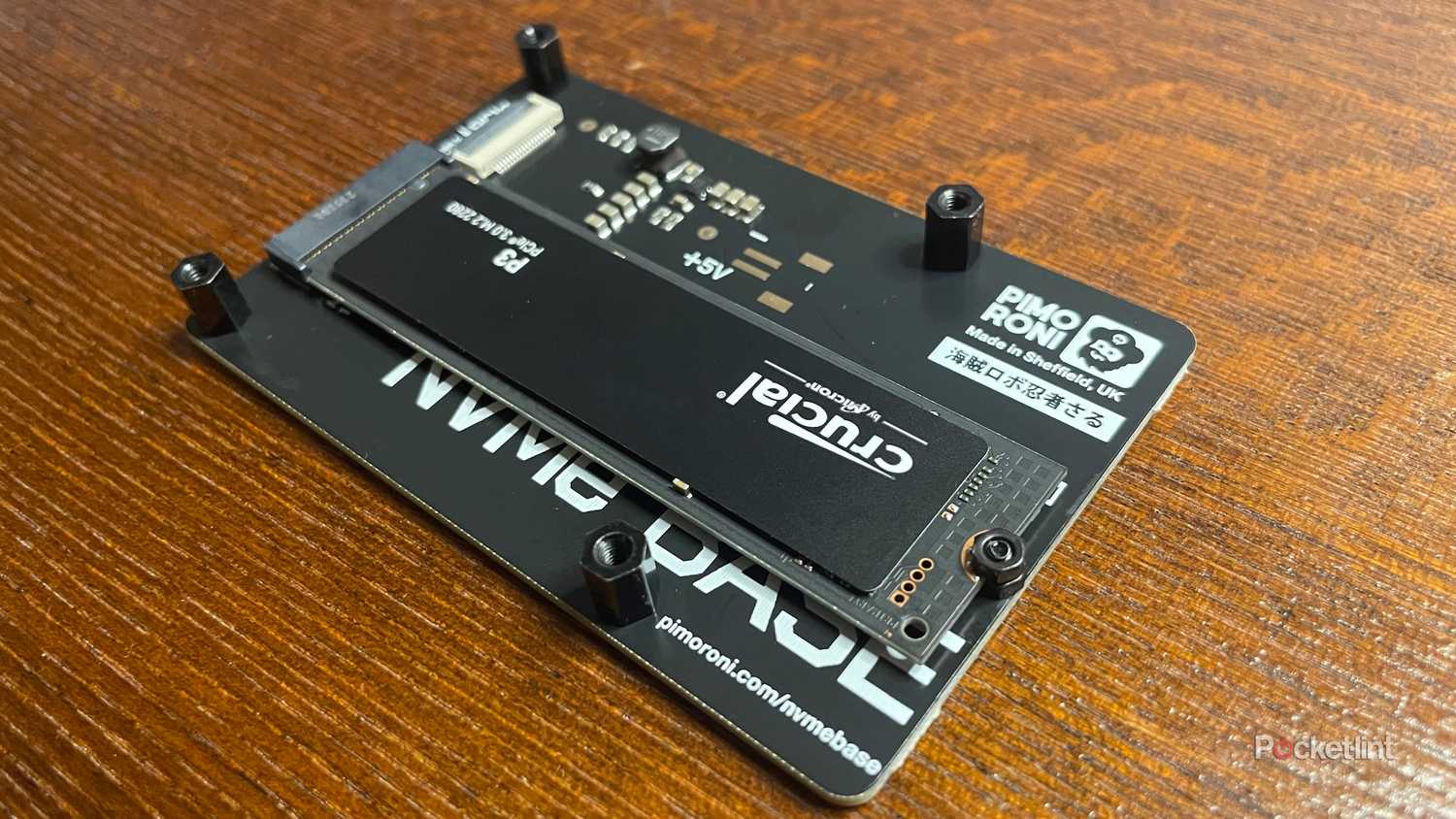Pimoroni NVMe Base for Raspberry Pi 5 with SSD visible