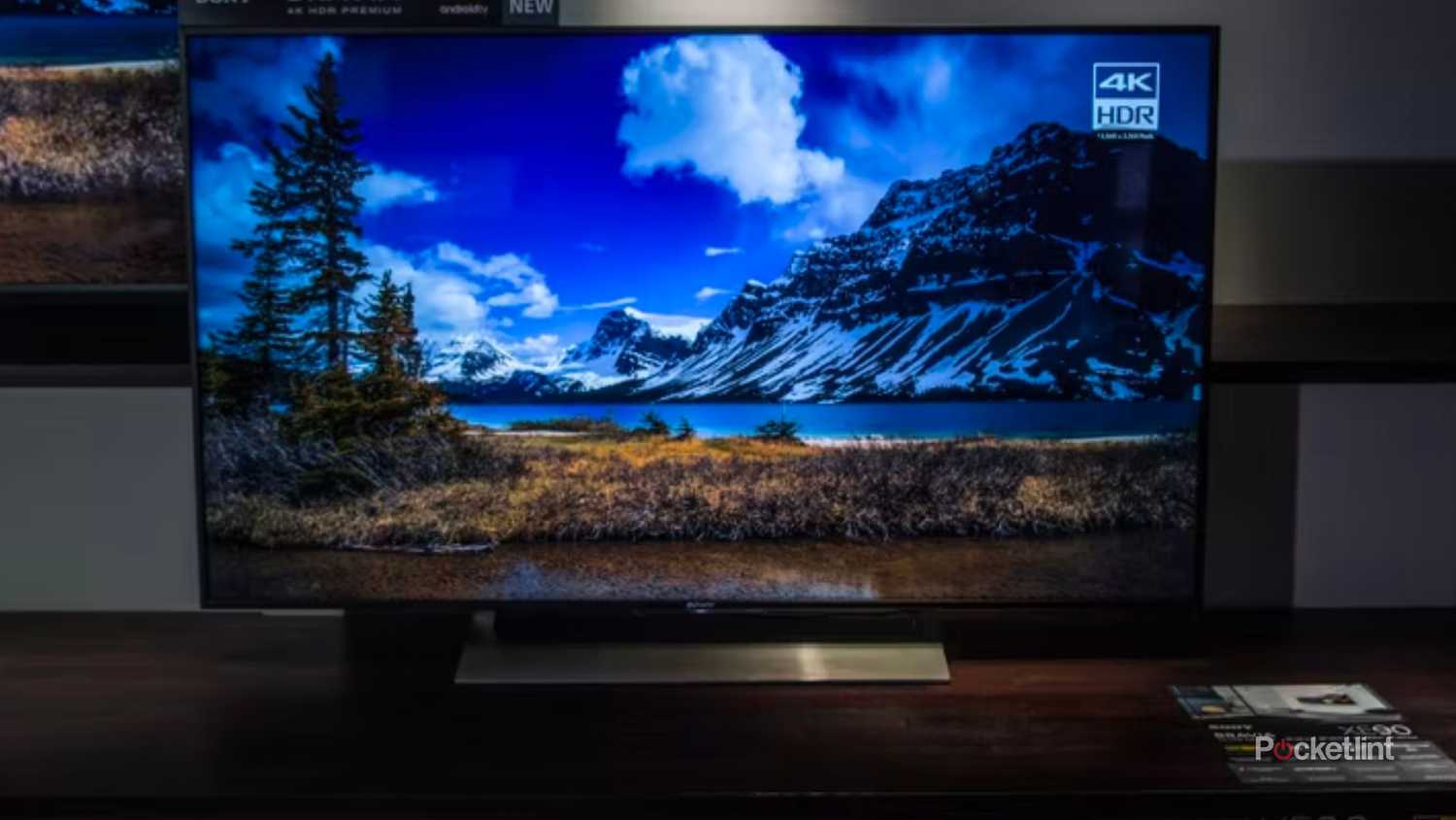 Sony 4k hdr tv featuring a snow capped mountain landscape.