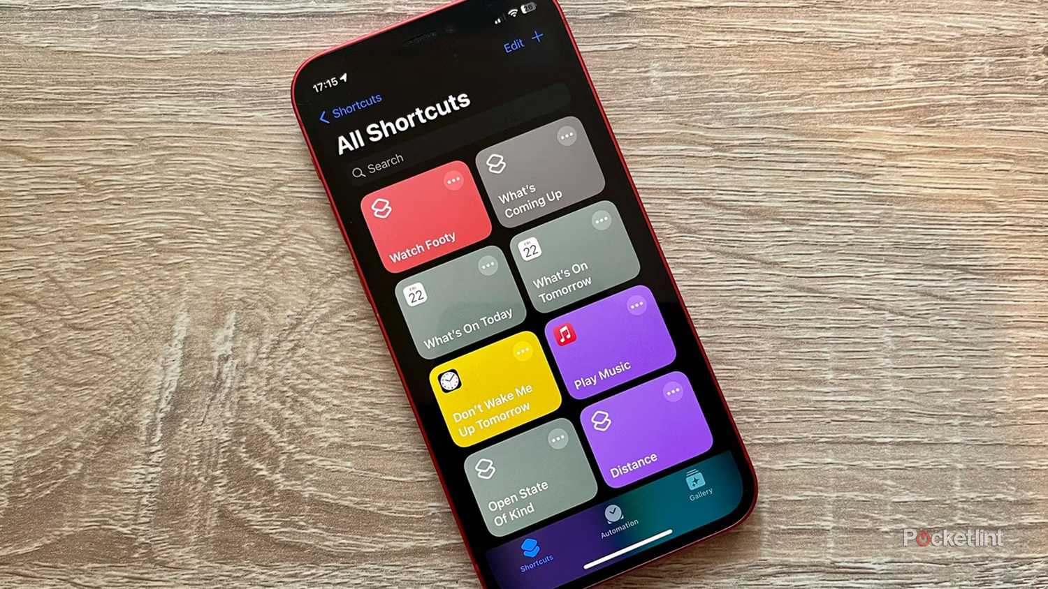 The Shortcuts app on an iPhone 12 mini.