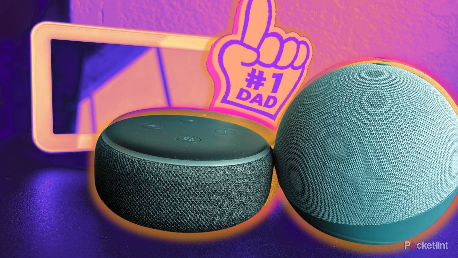 Amazon echos with #1 dad foam finger