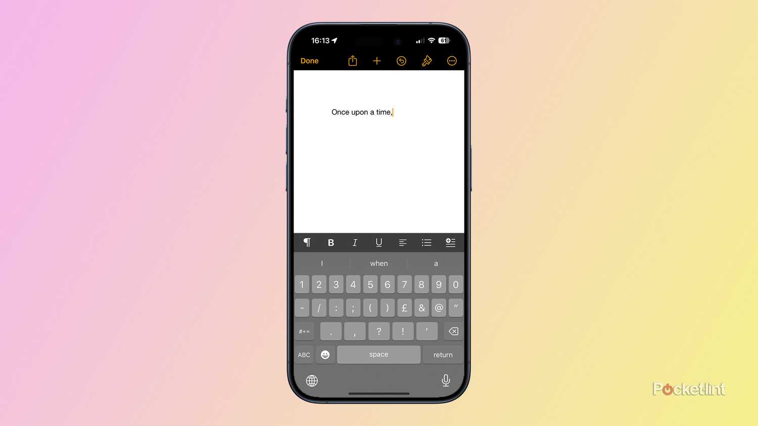 The Apple Pages app on an iPhone 15 Pro.