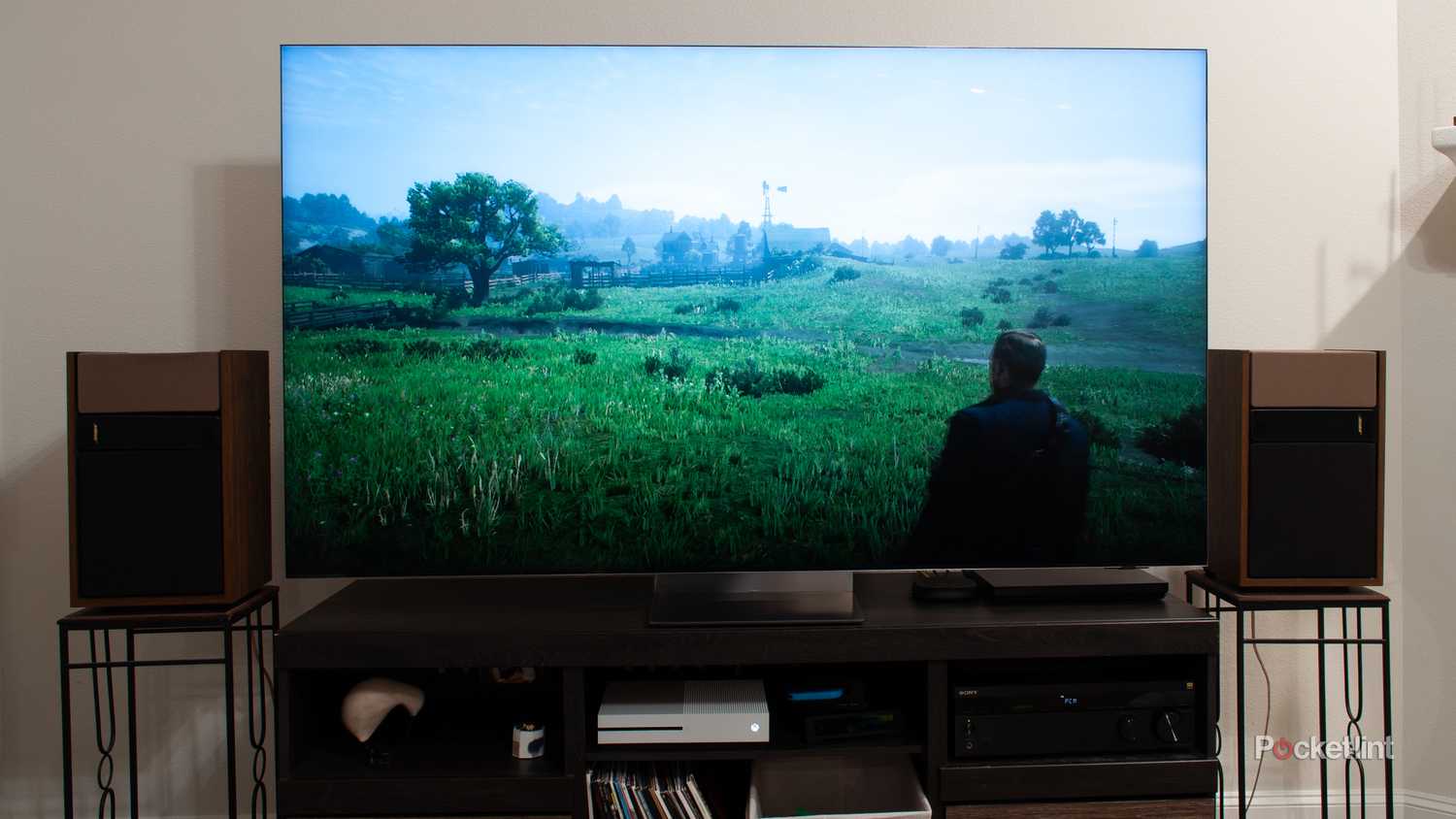 A Samsung QN900D 8K TV with Red Dead Redemption 2.