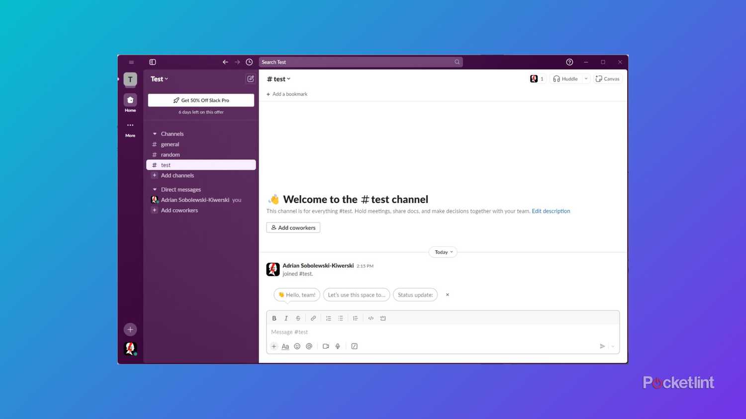 اسکرین شات شل روی پس‌زمینه آبی و بنفش. 
