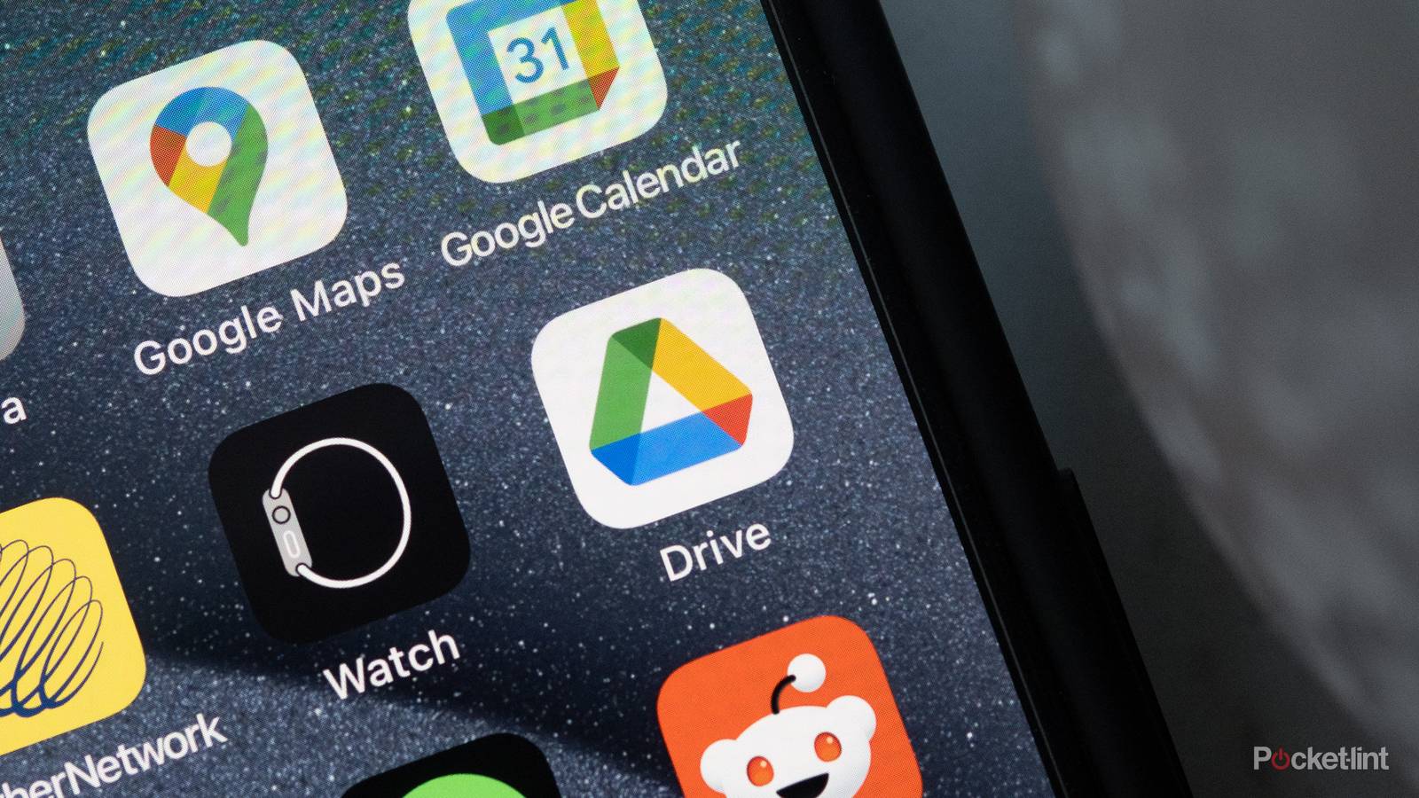 Google Drive among other apps on an iPhone. 