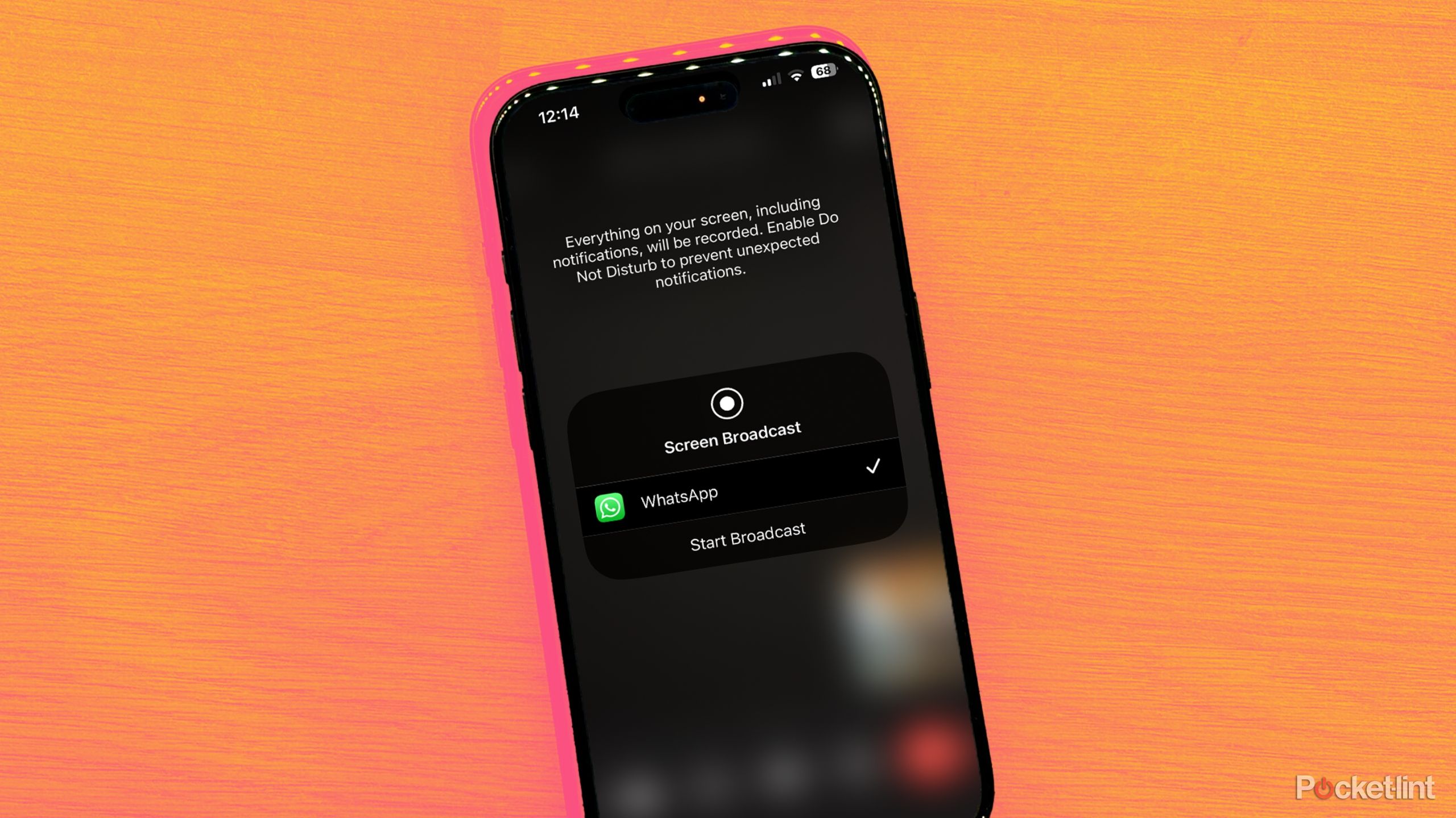 screen share in the WhatsApp mobile app on colorful background