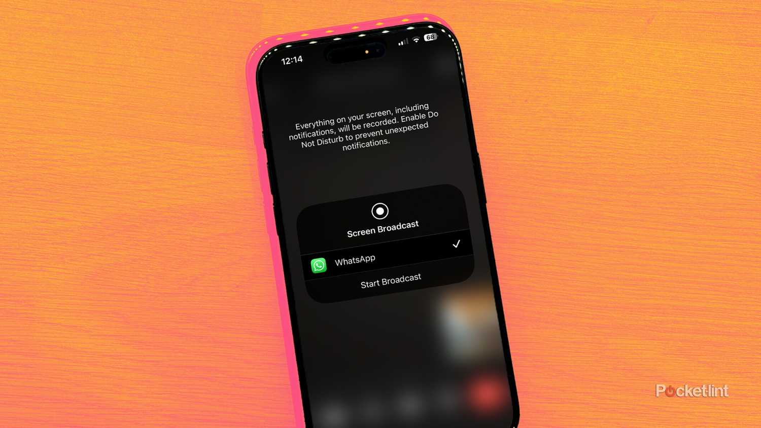 screen share in the WhatsApp mobile app on colorful background