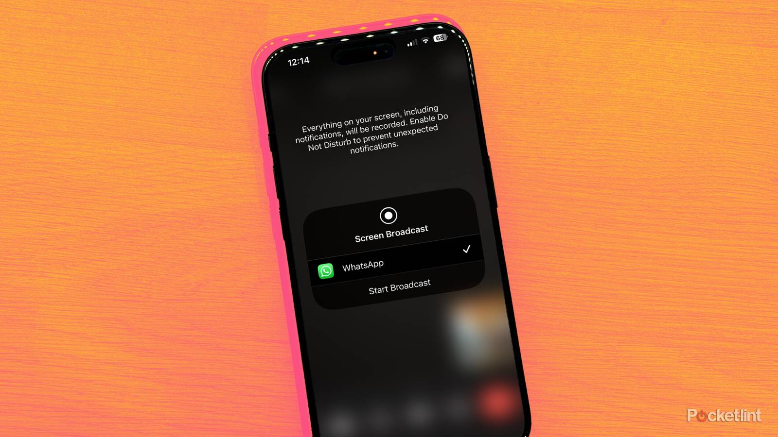 screen share in the WhatsApp mobile app on colorful background