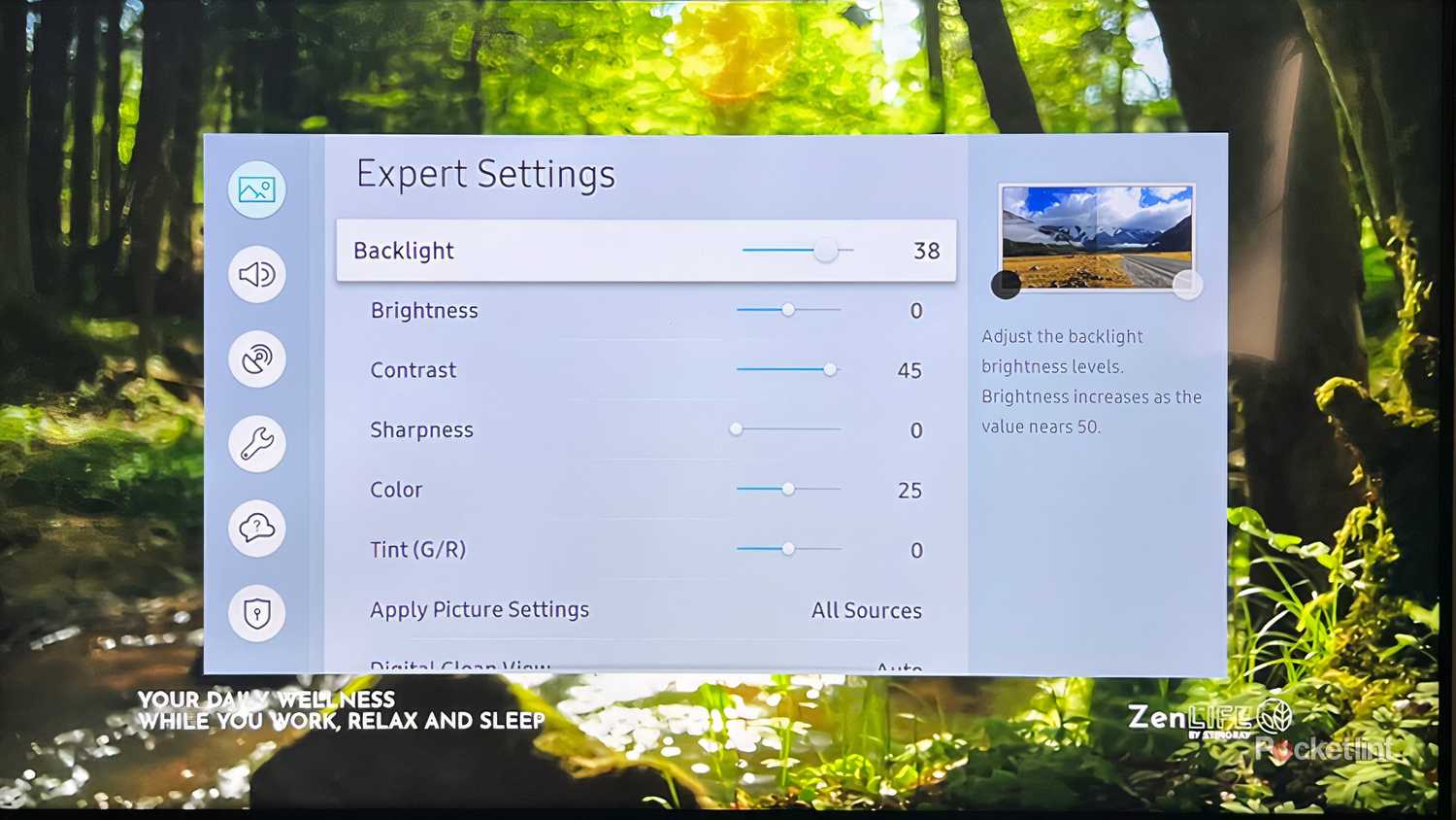 Image quality settings on a Samsung TV.