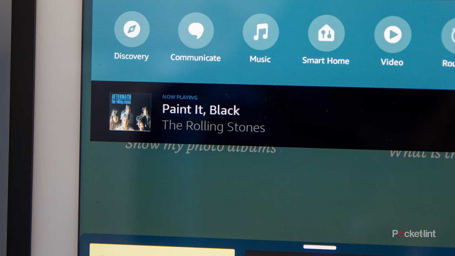 A close up of Paint It, Black by the Rolling Stones "now playing" on an Echo Show 15