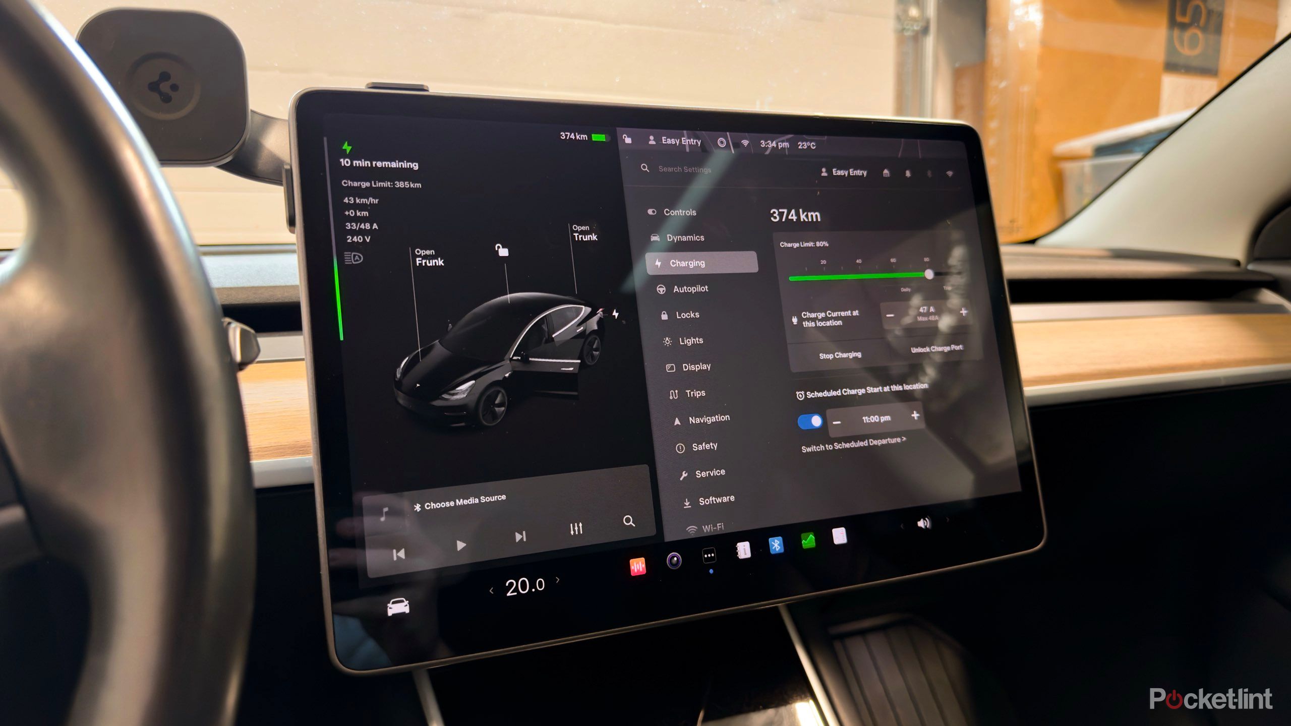 A Tesla Model 3 display while charging. 