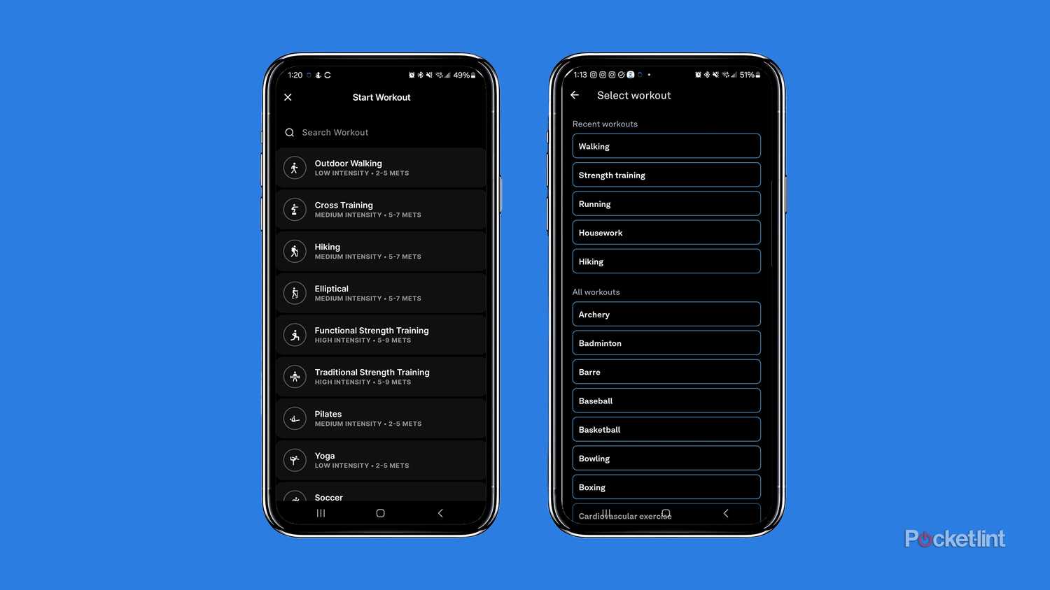 Two phone mockups with Oura and Ultrahuman workout tracking features displayed are placed against a blue background.