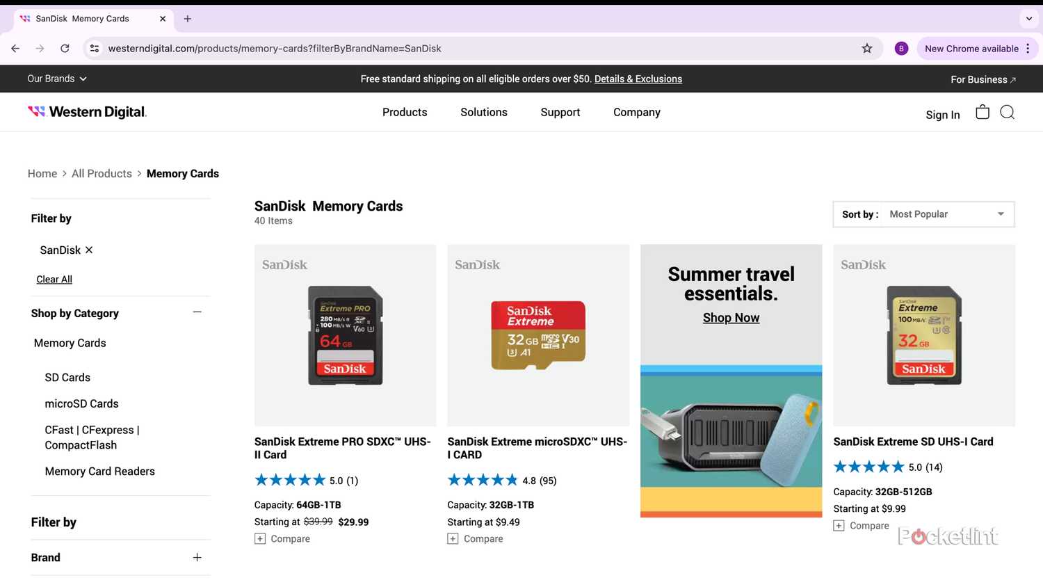 A screenshot of the Western Digital webstore. 