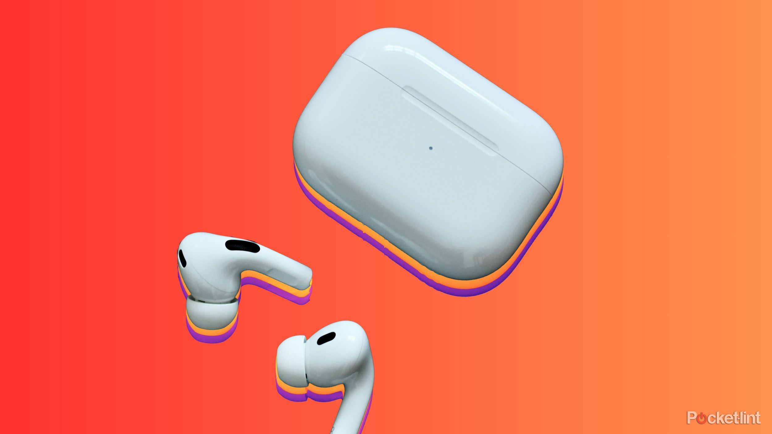 AirPods Pro and their case against an orange background