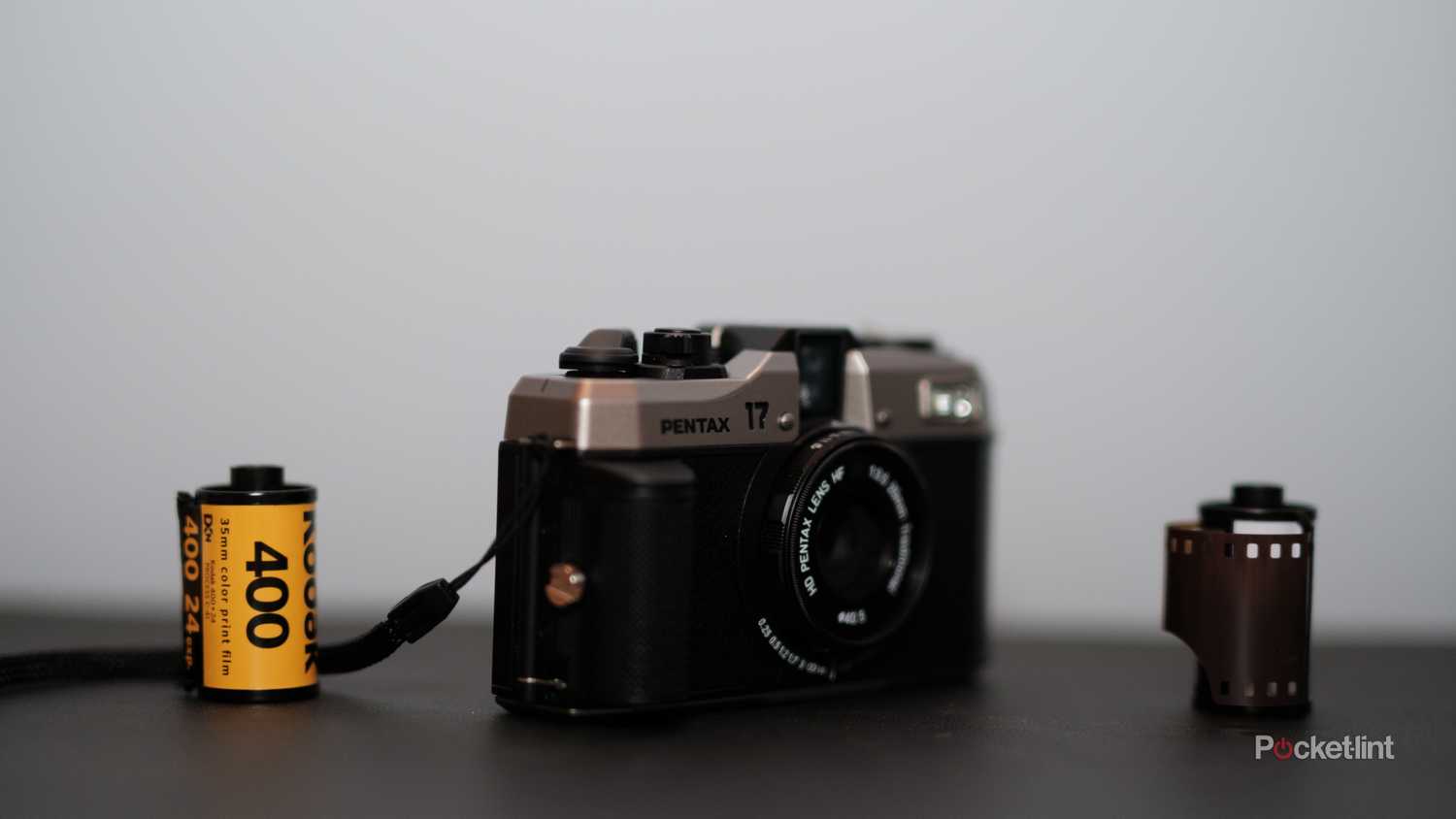 A photograph of the Pentax 17 film camera front view