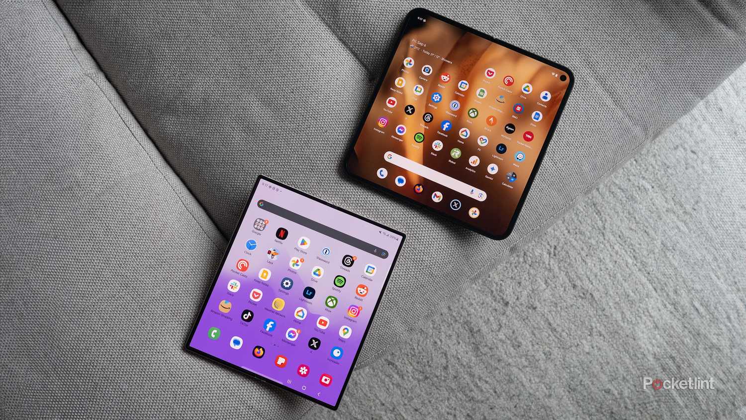 The Pixel 9 Pro Fold and Galaxy Z Fold 6 unfolded. 