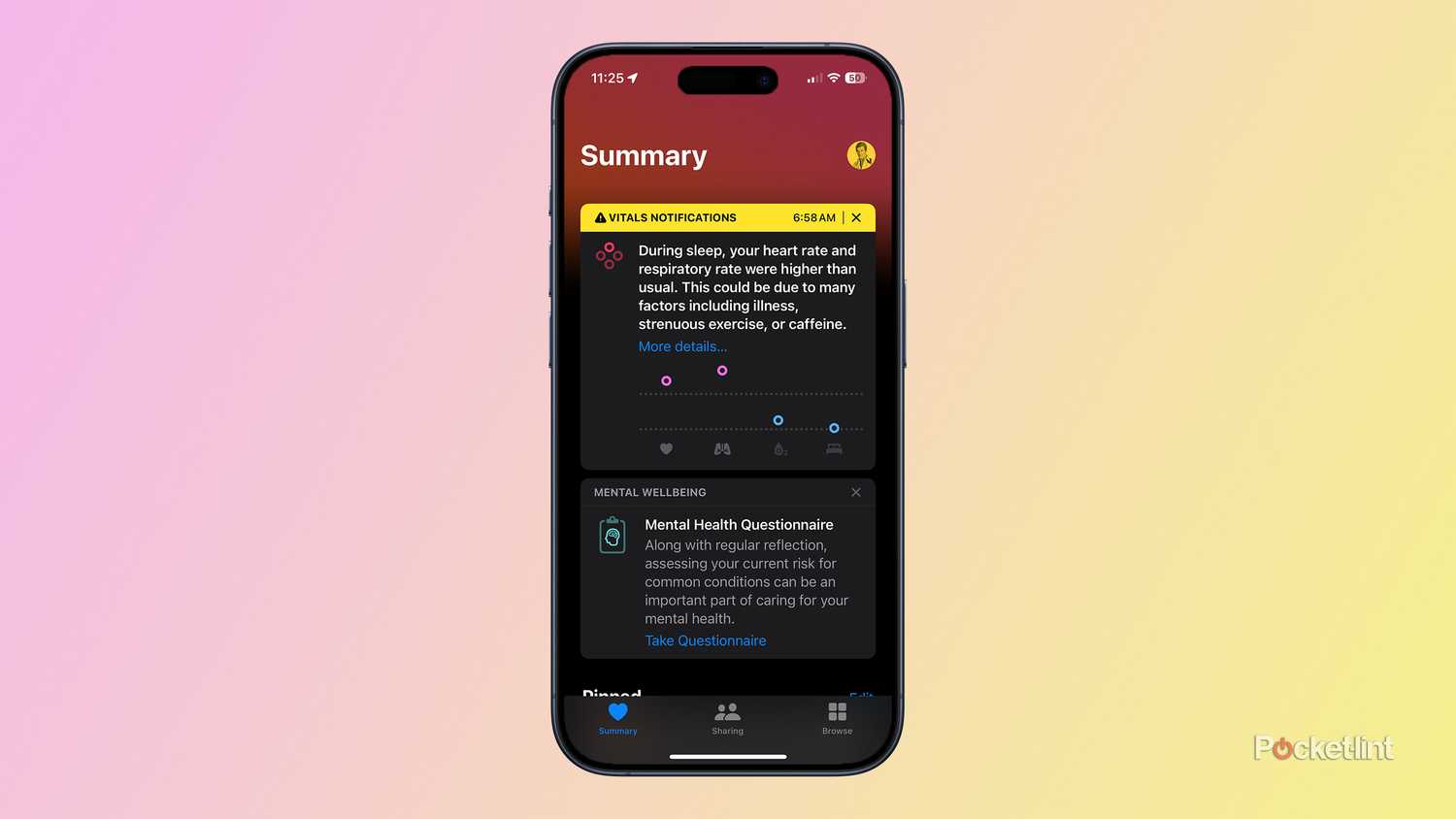 Vitals outlier alert in Health app