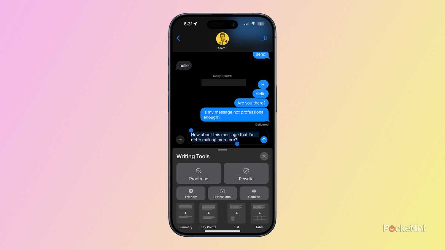 Writing Tools in Messages in iOS 18