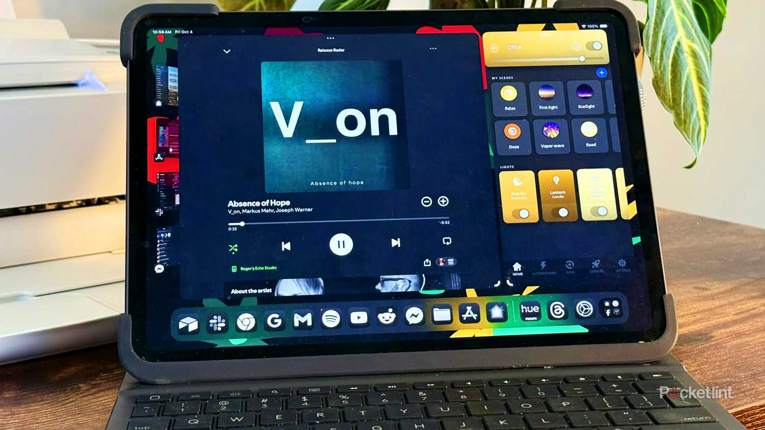 A 2020 11-inch iPad Pro in a Logitech keyboard case.