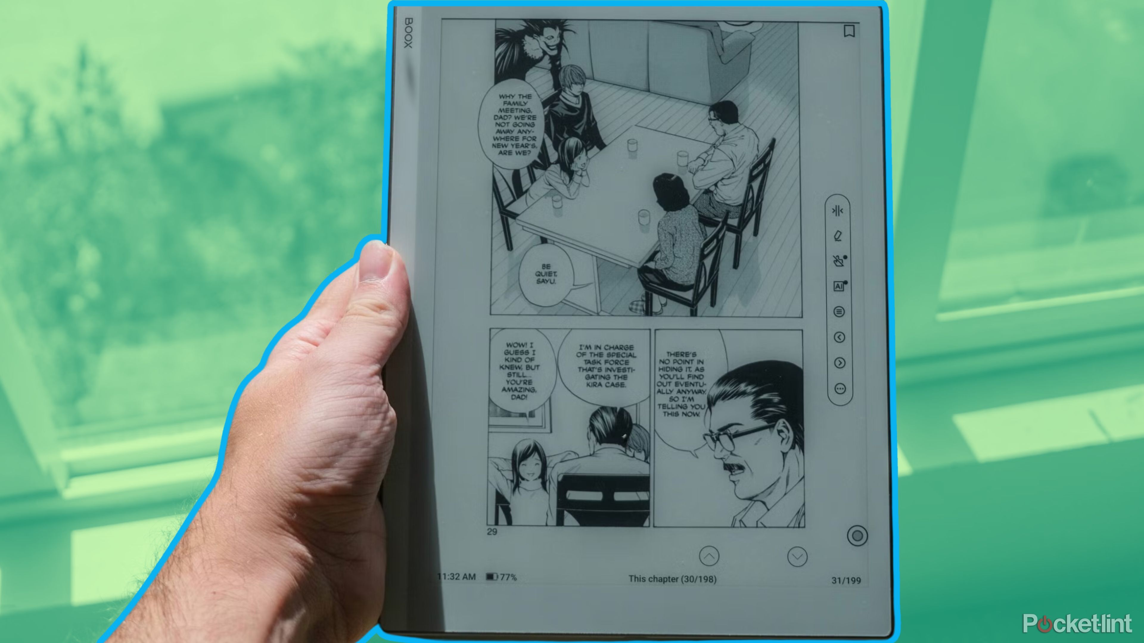 The Go 10.3 Boox e-reader with manga on it. 
