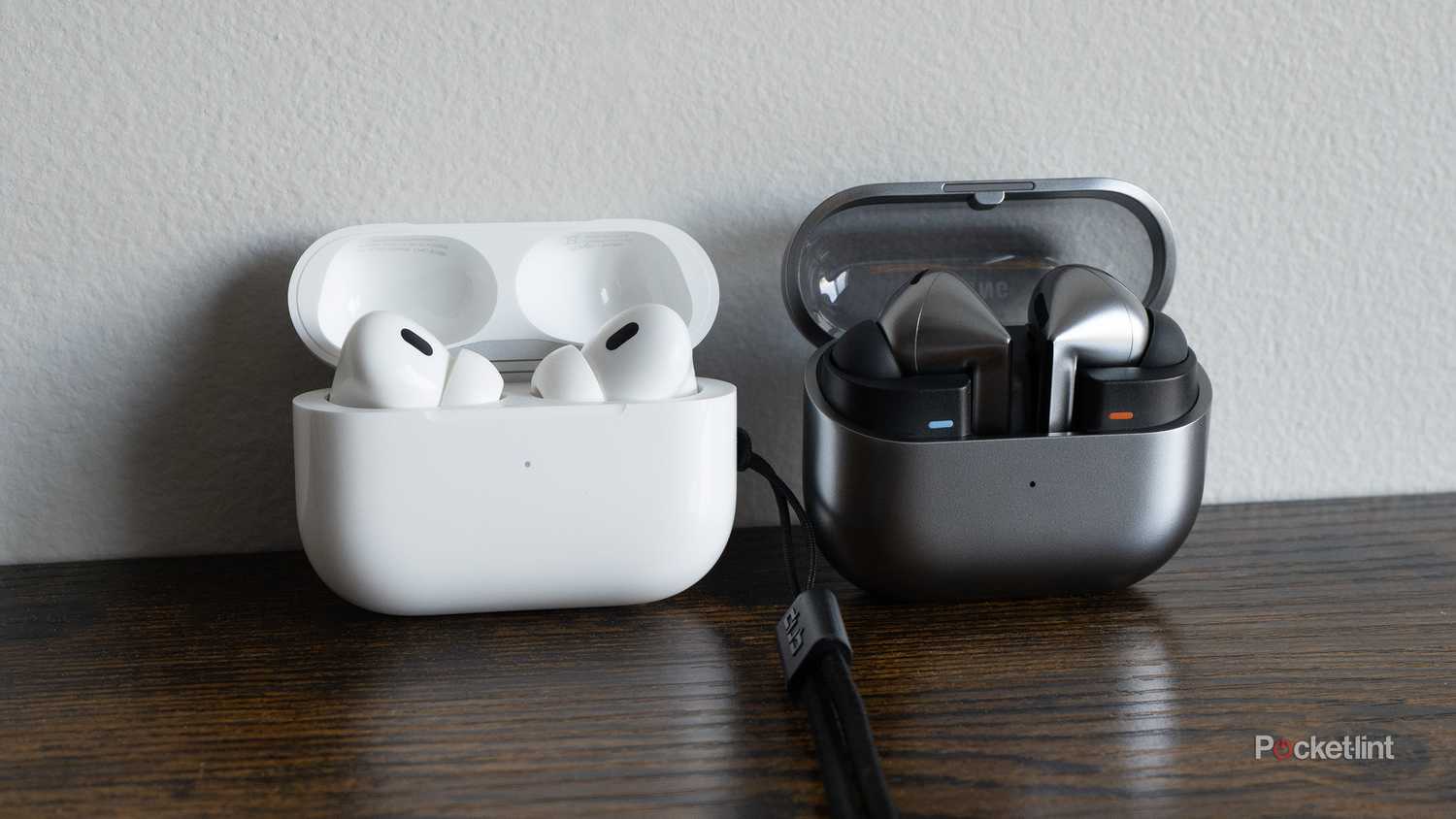 The AirPods Pro 2 beside the Galaxy Buds 3 Pro 