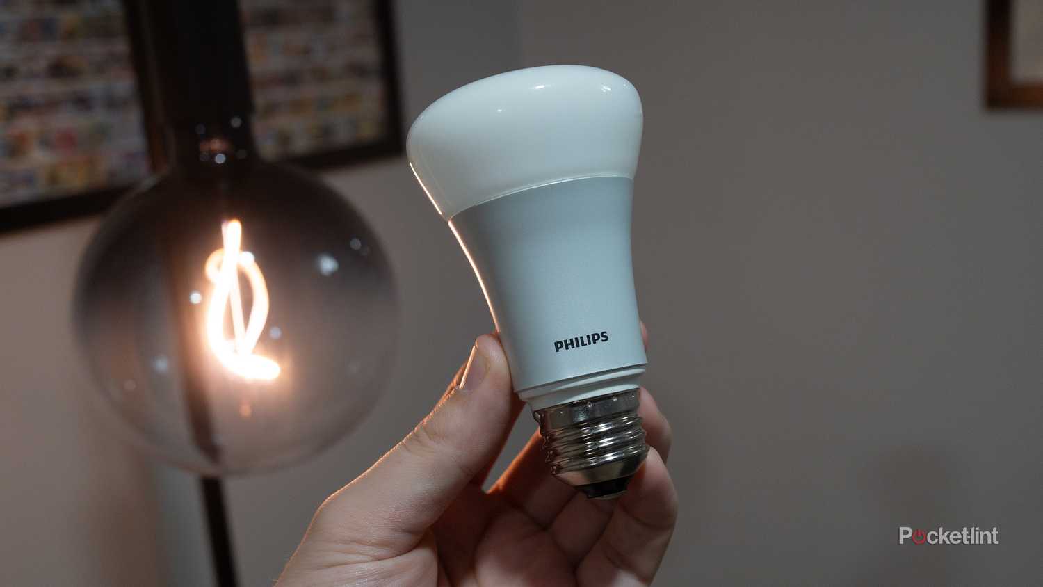 A Philips Hue smart bulb.
