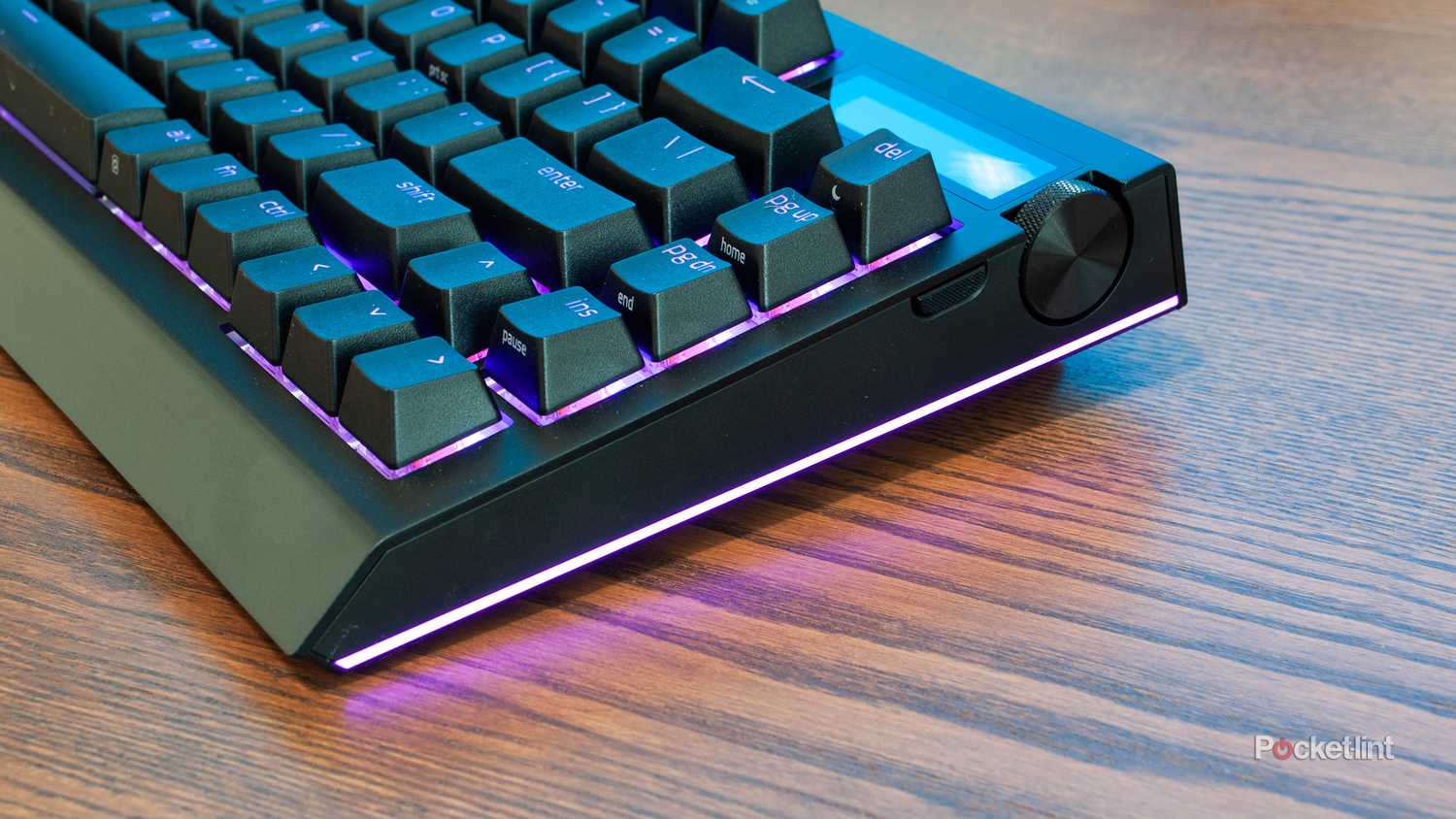 A side view of the Razer BlackWidow 75 keyboard and its RGB lights.