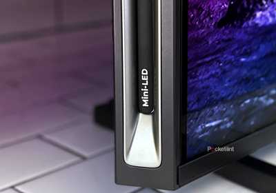 The corner of a mini-LED TV.