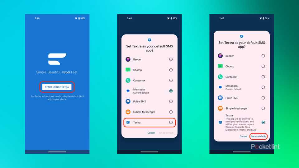 Android Text App Buttons Follow these steps to switch your default Android text messaging app