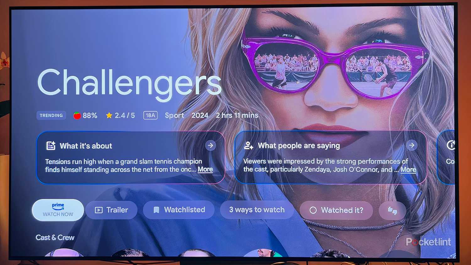 The listing for Challengers on a Google TV Streamer.