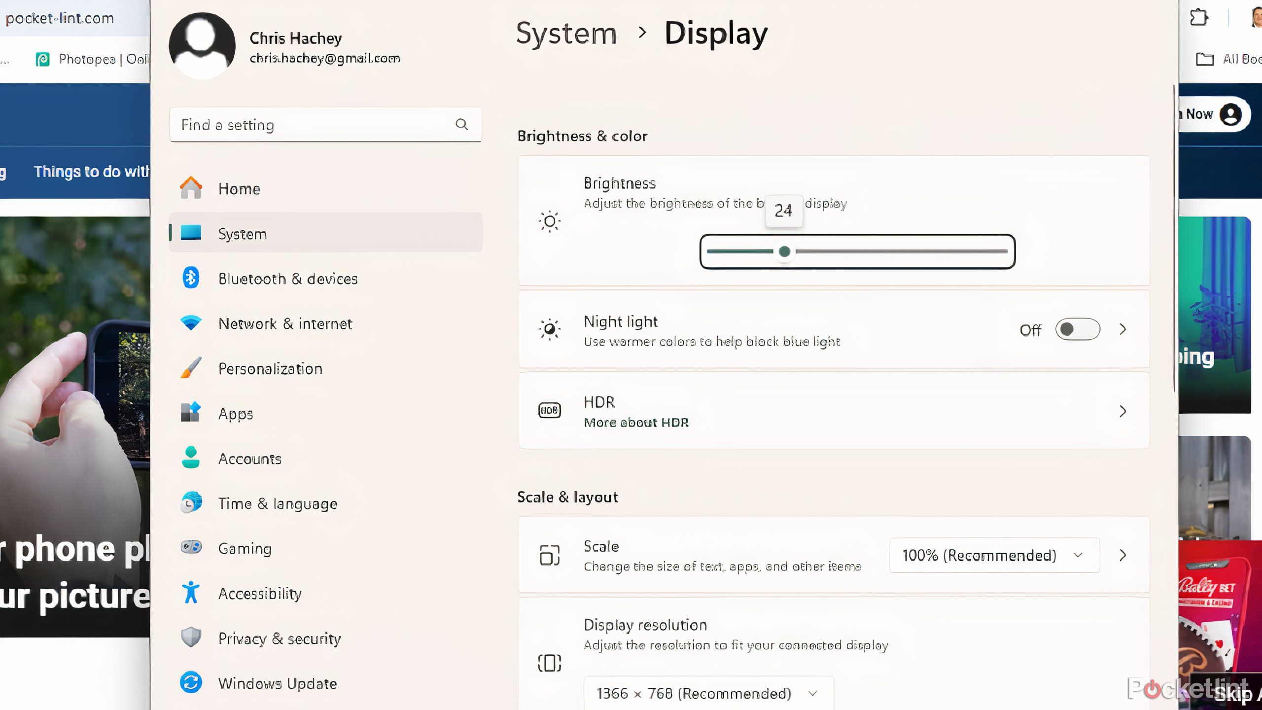 Windows brightness and display menu. 