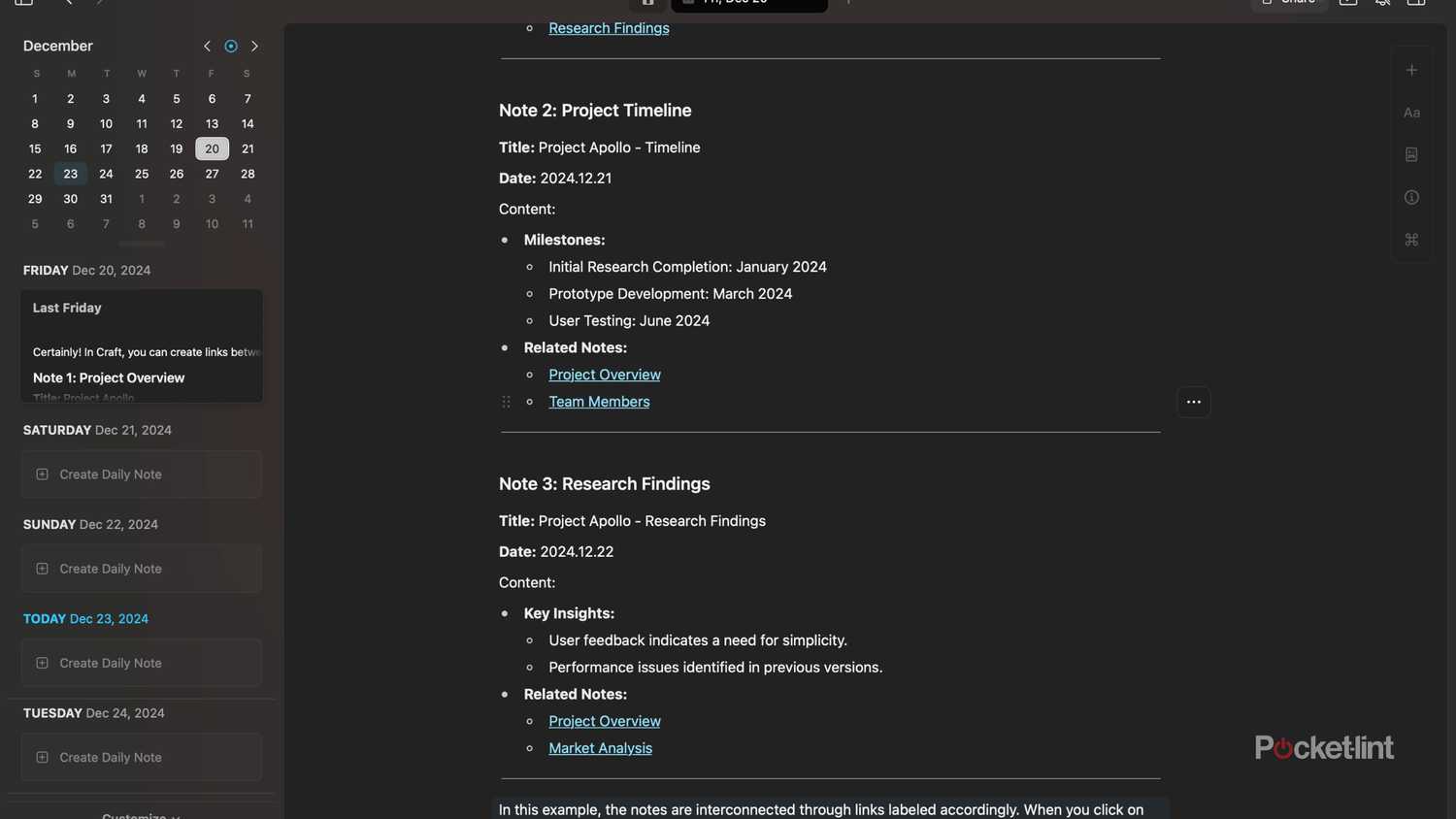 Craft-linking example with several notes. 